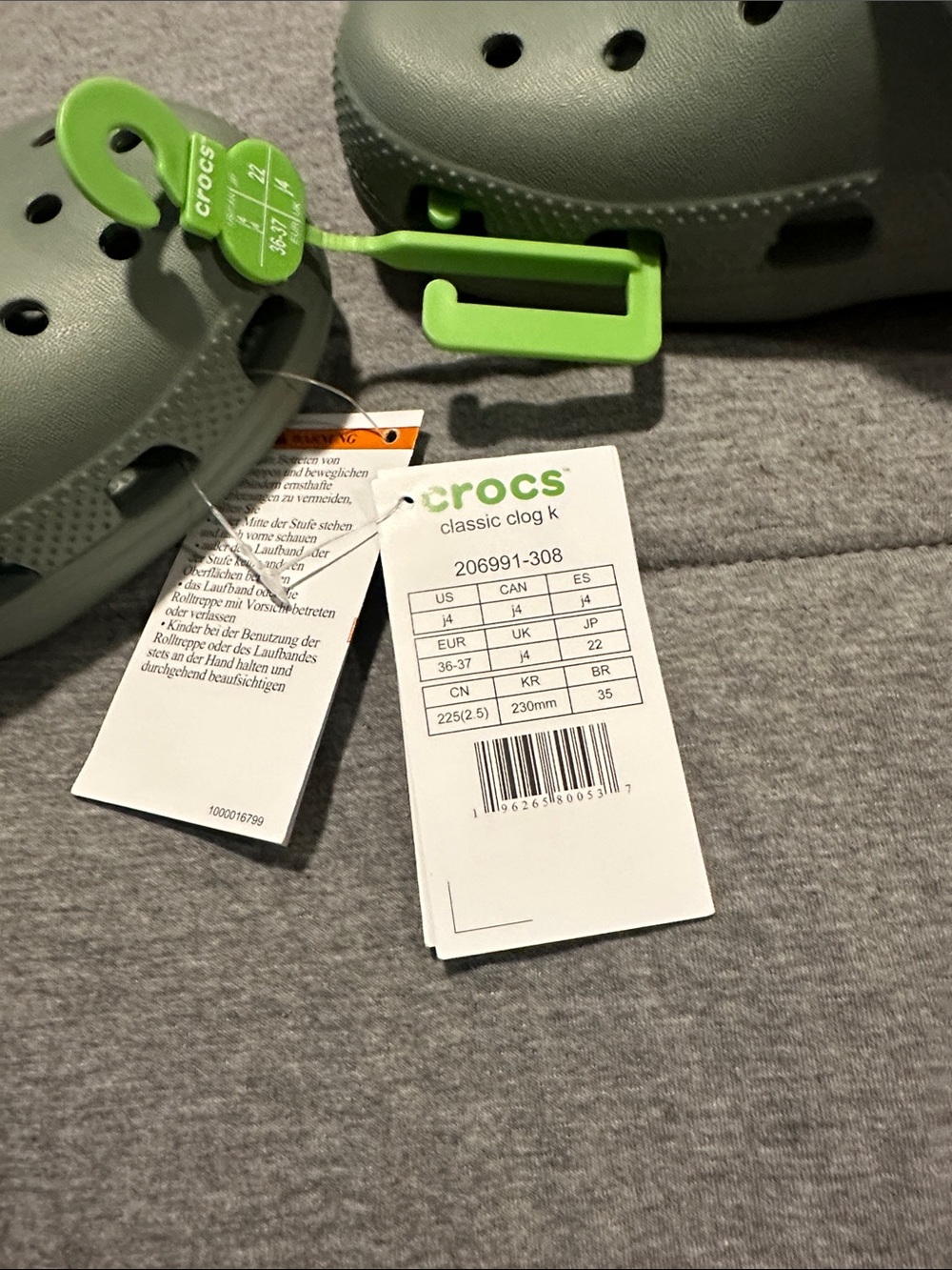 CROCS Kids Classic Clogs in Sage Green - Picture 2 of 5